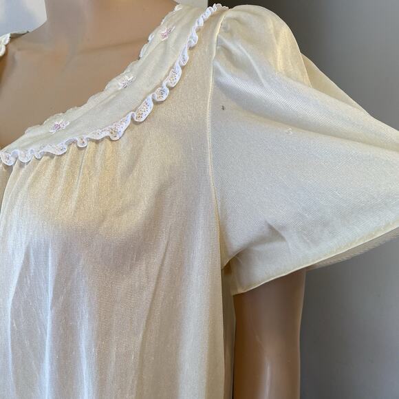 Vintage Simply Basic Yellow Satin Lace Knee Length Nightie Mesh Sexy Women L/XL - Picture 6 of 7